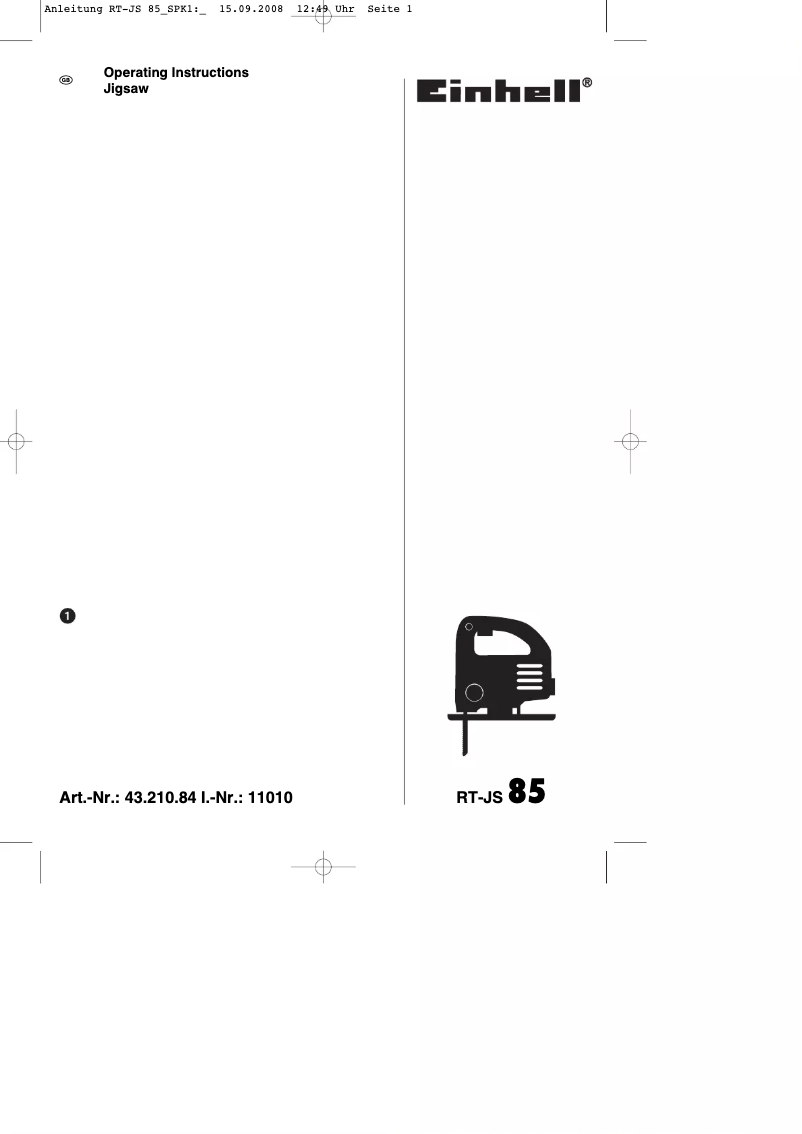 Page 1 of the manual User Manual Einhell RT-JS 85