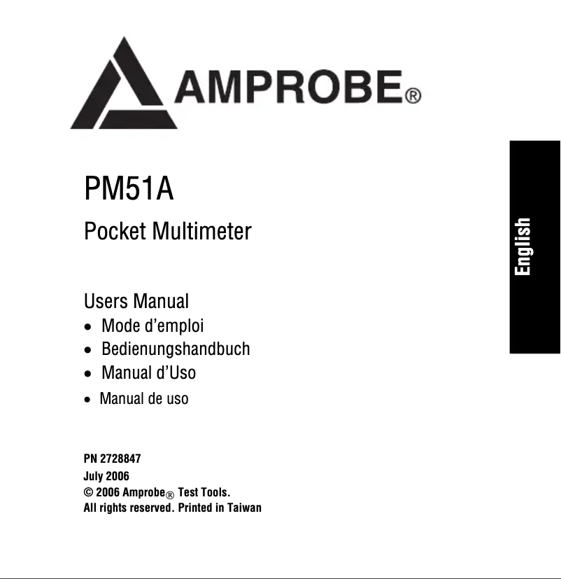 Page 1 of the manual User Manual Amprobe PM51A