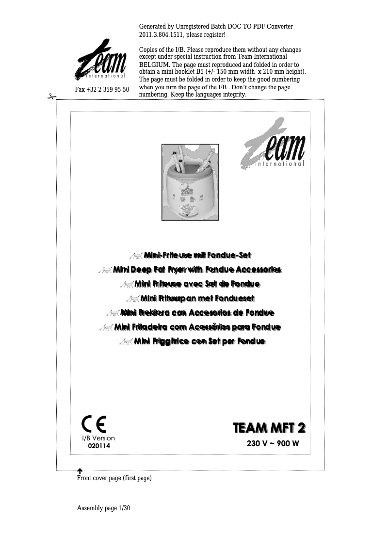 Page 1 of the manual User Manual Team MFT 2