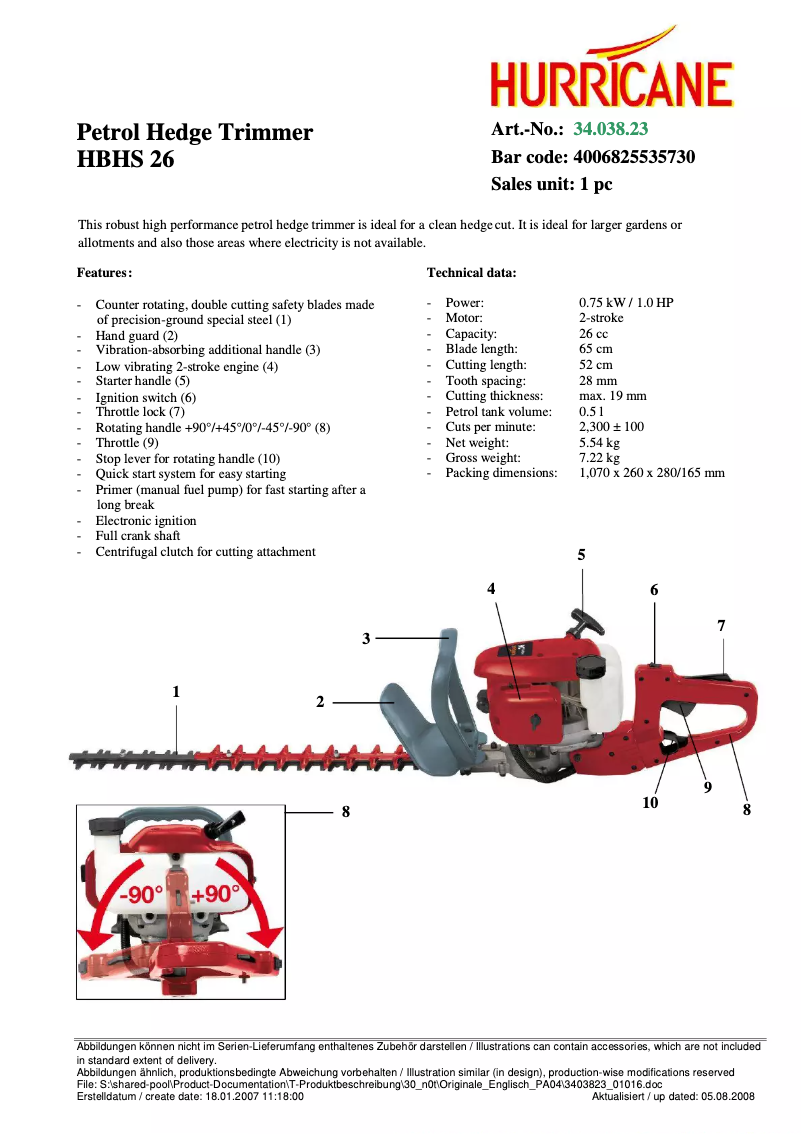 First page image of the manual for HBHS 26