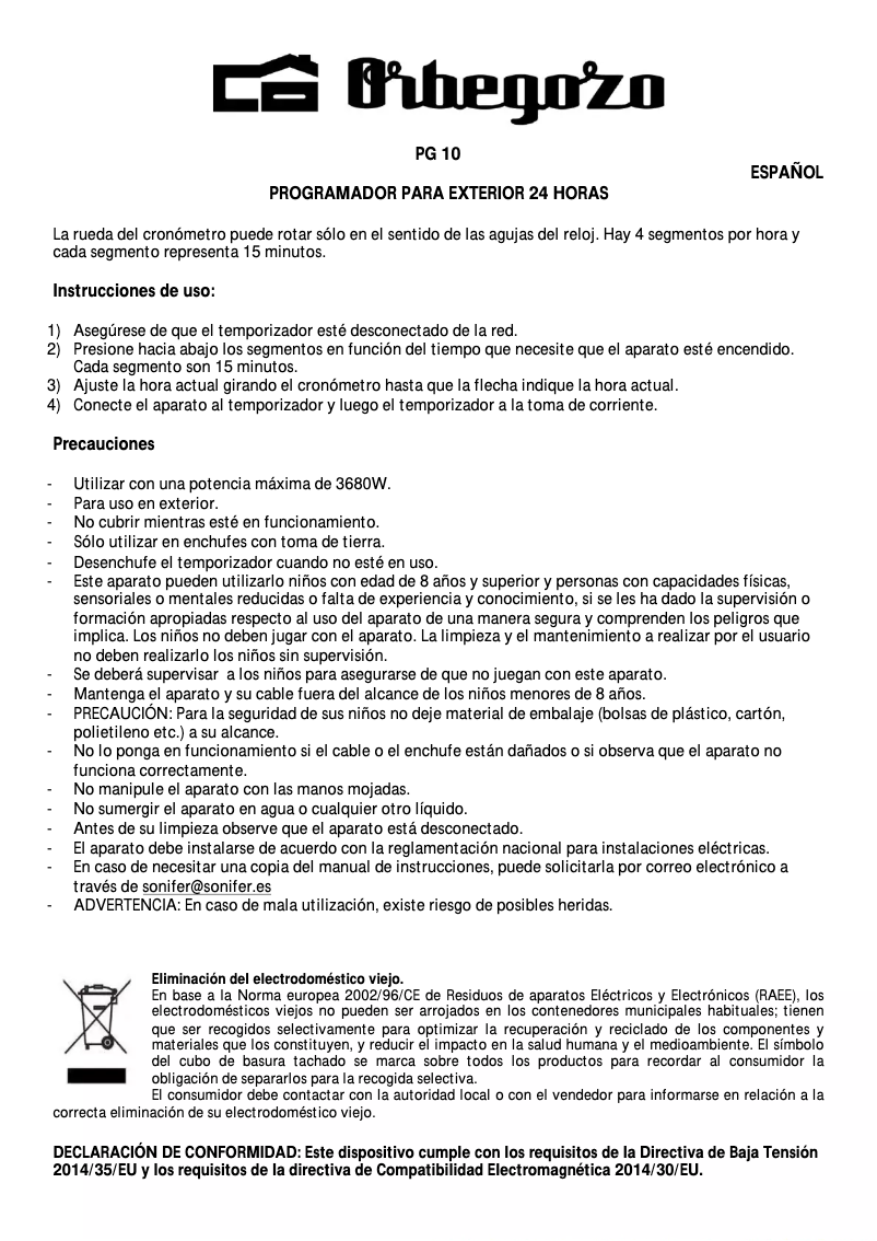 First page image of the manual for PG 10