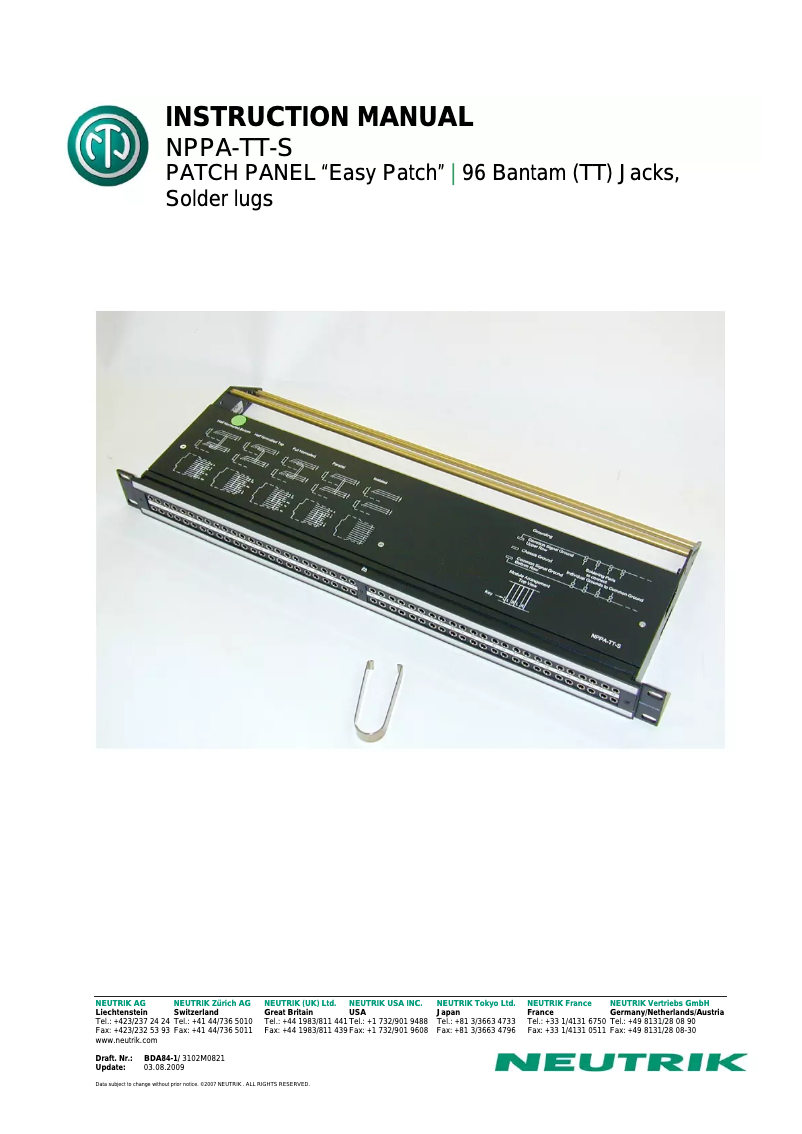 First page image of the manual for NPPA-TT-S