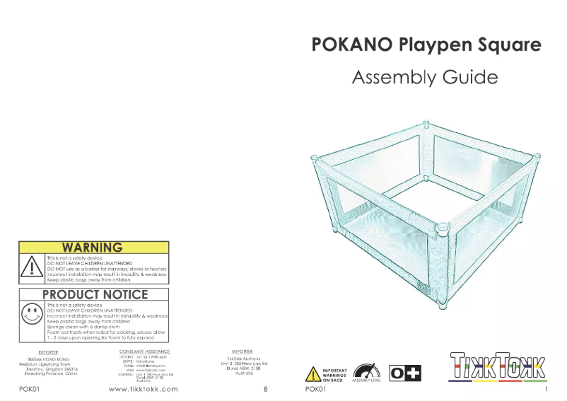 Page 1 of the manual User Manual TikkTokk Pokano Playpen Square