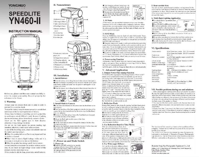 Page 1 of the manual User Manual Yongnuo Speedlite YN460-II