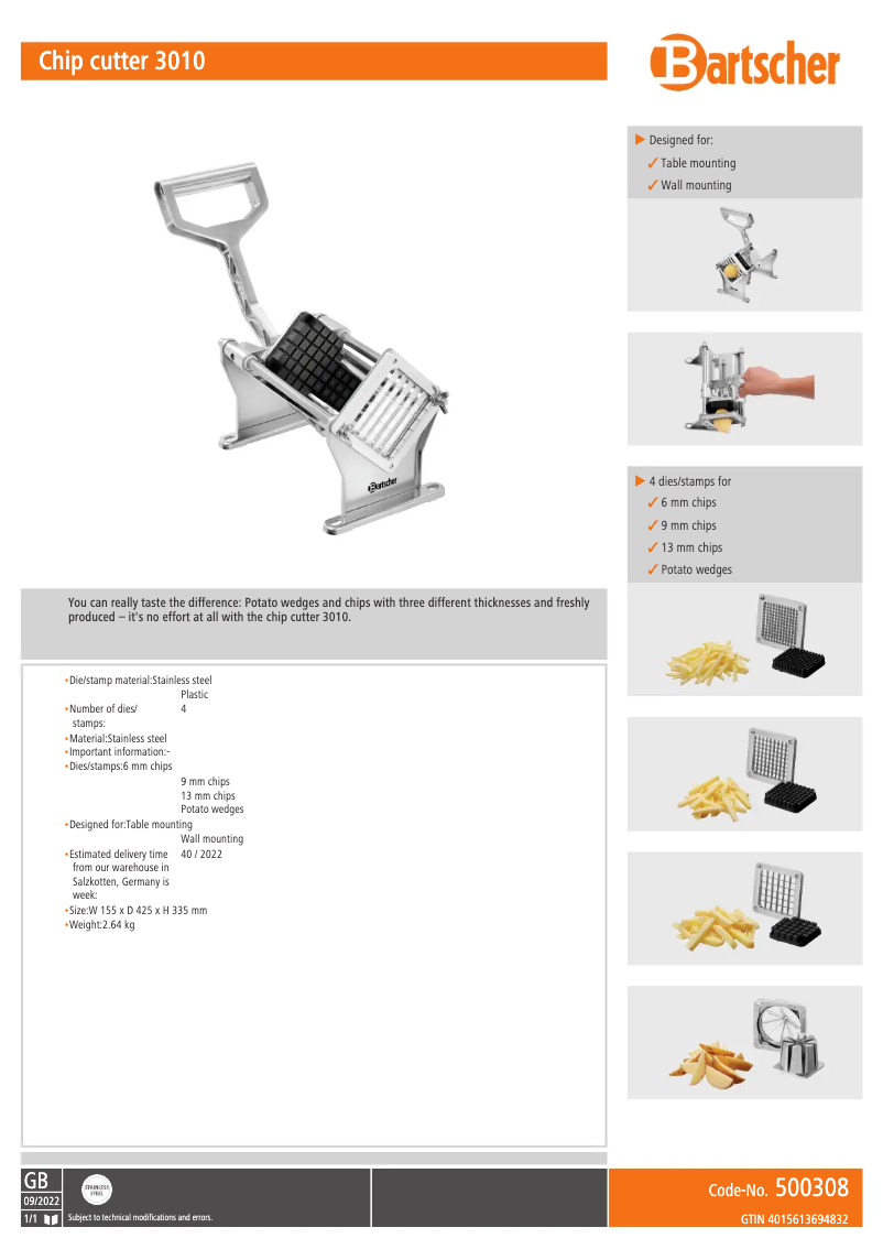 First page image of the manual for Chip cutter 3010