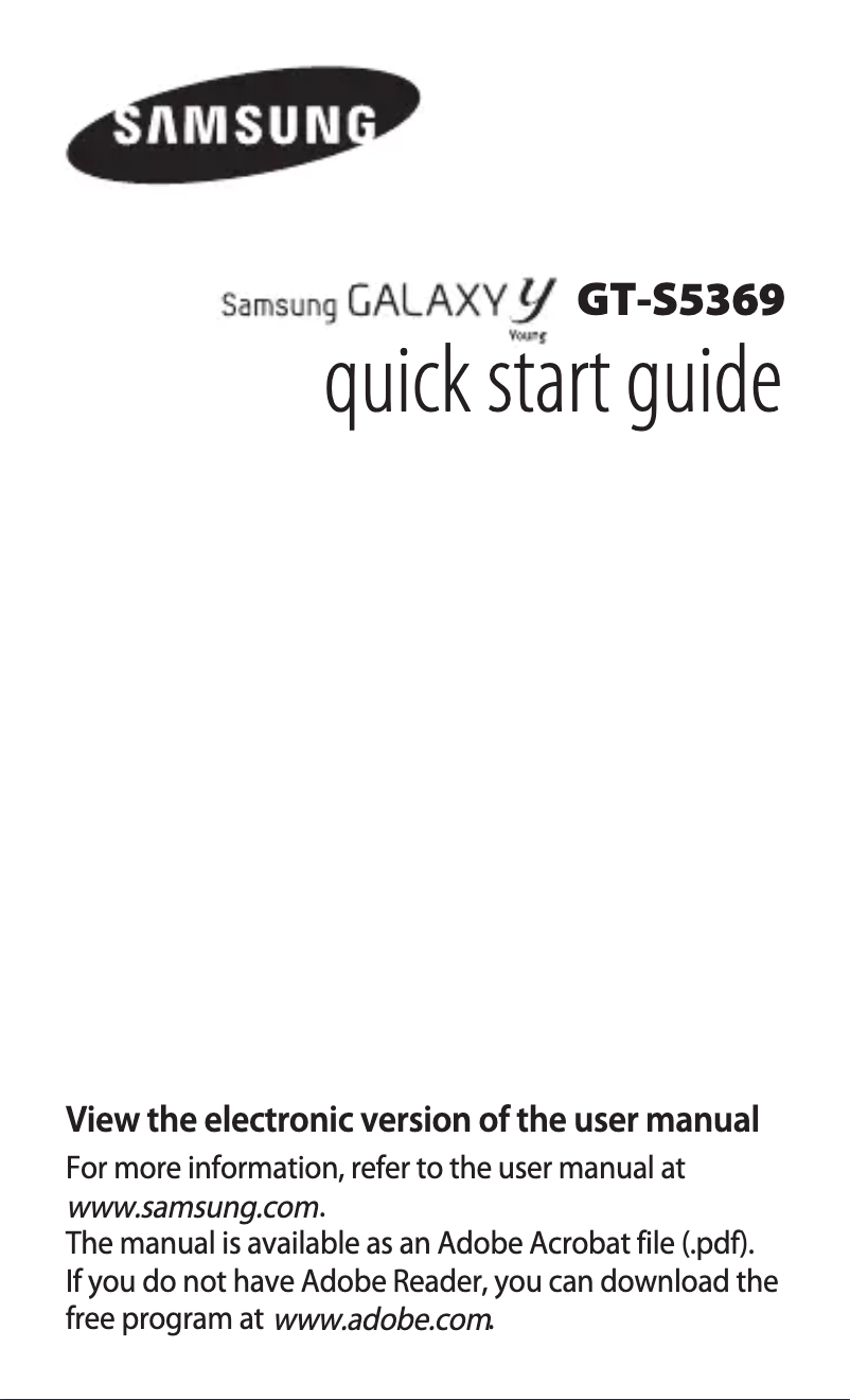 Page 1 of the manual Quick Start Guide Samsung Galaxy Y