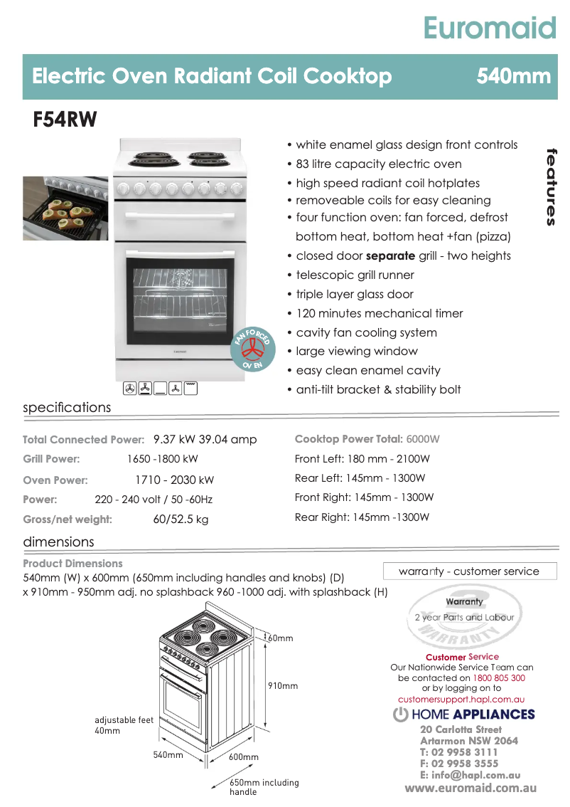 First page image of the manual for F54RW