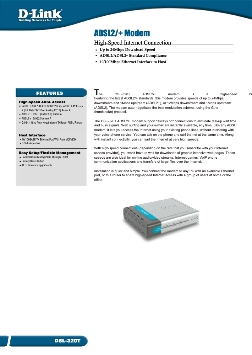 First page image of the manual for DSL-320T