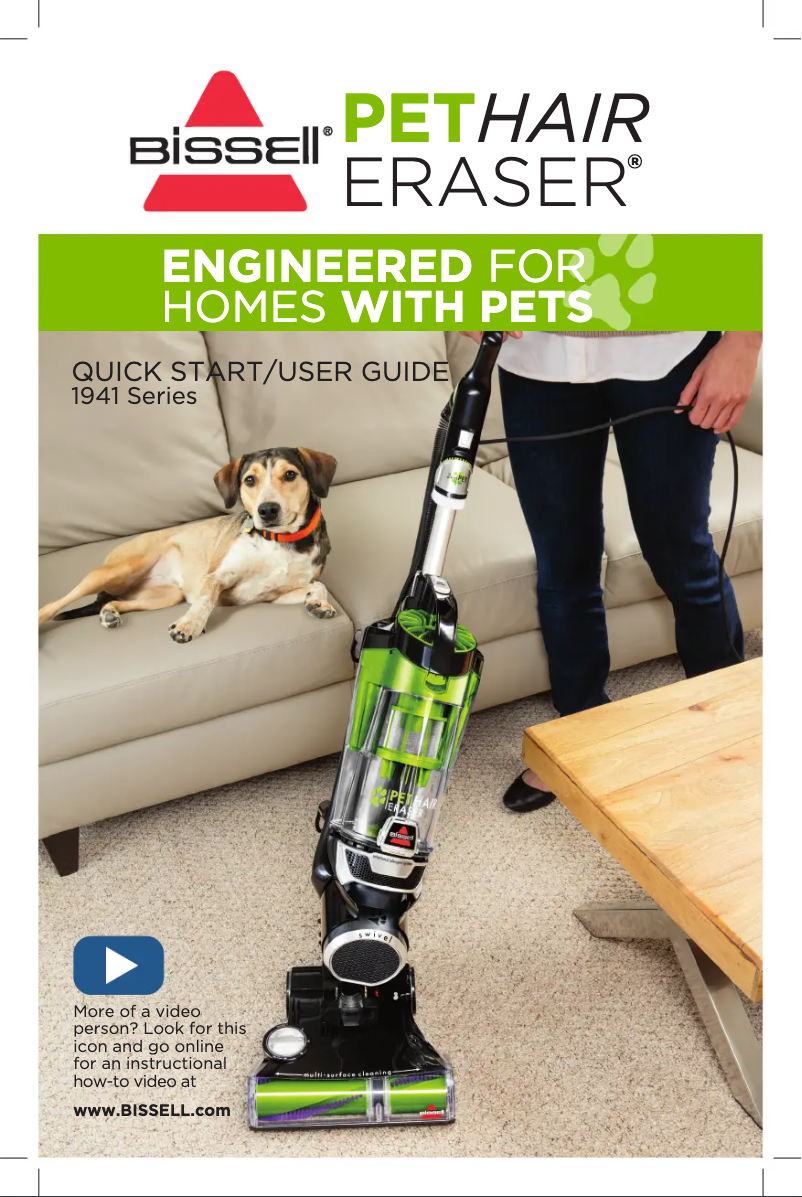 First page image of the manual for PetHairEraser 1941N