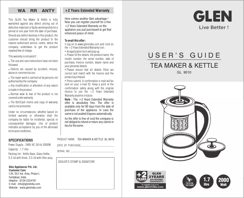 First page image of the manual for GL 9010