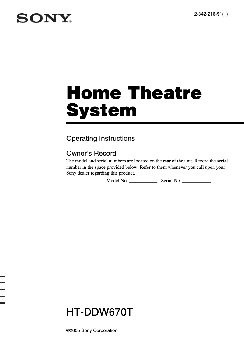 First page image of the manual for HT-DDW670T