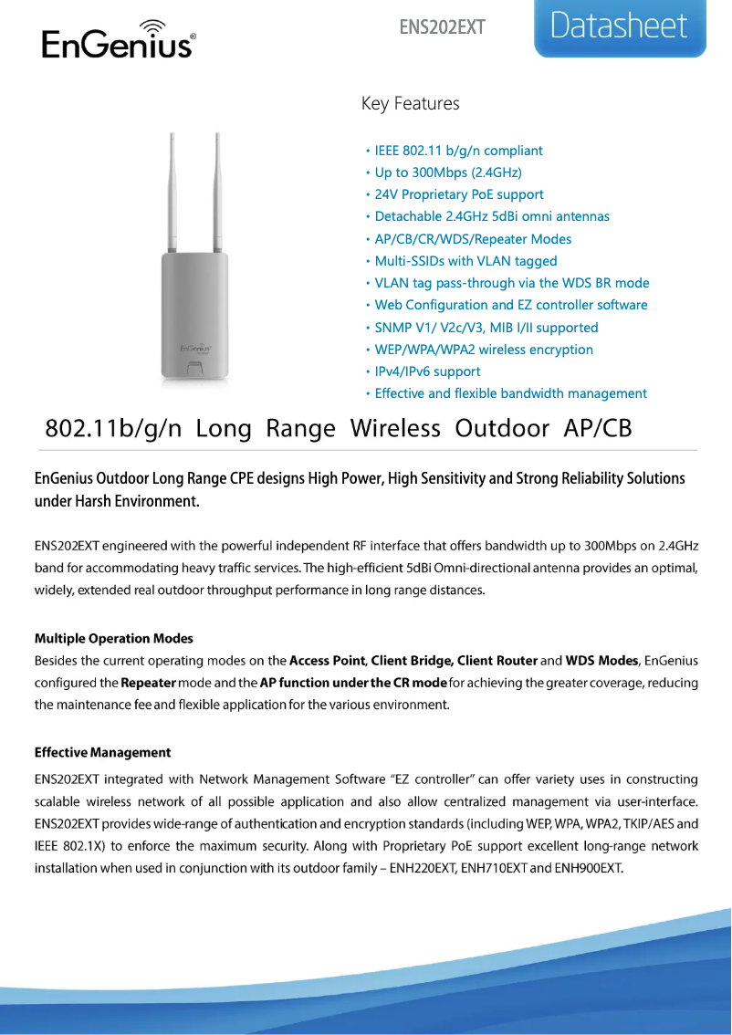 Page 1 of the manual Technical Sheet EnGenius ENS202EXT