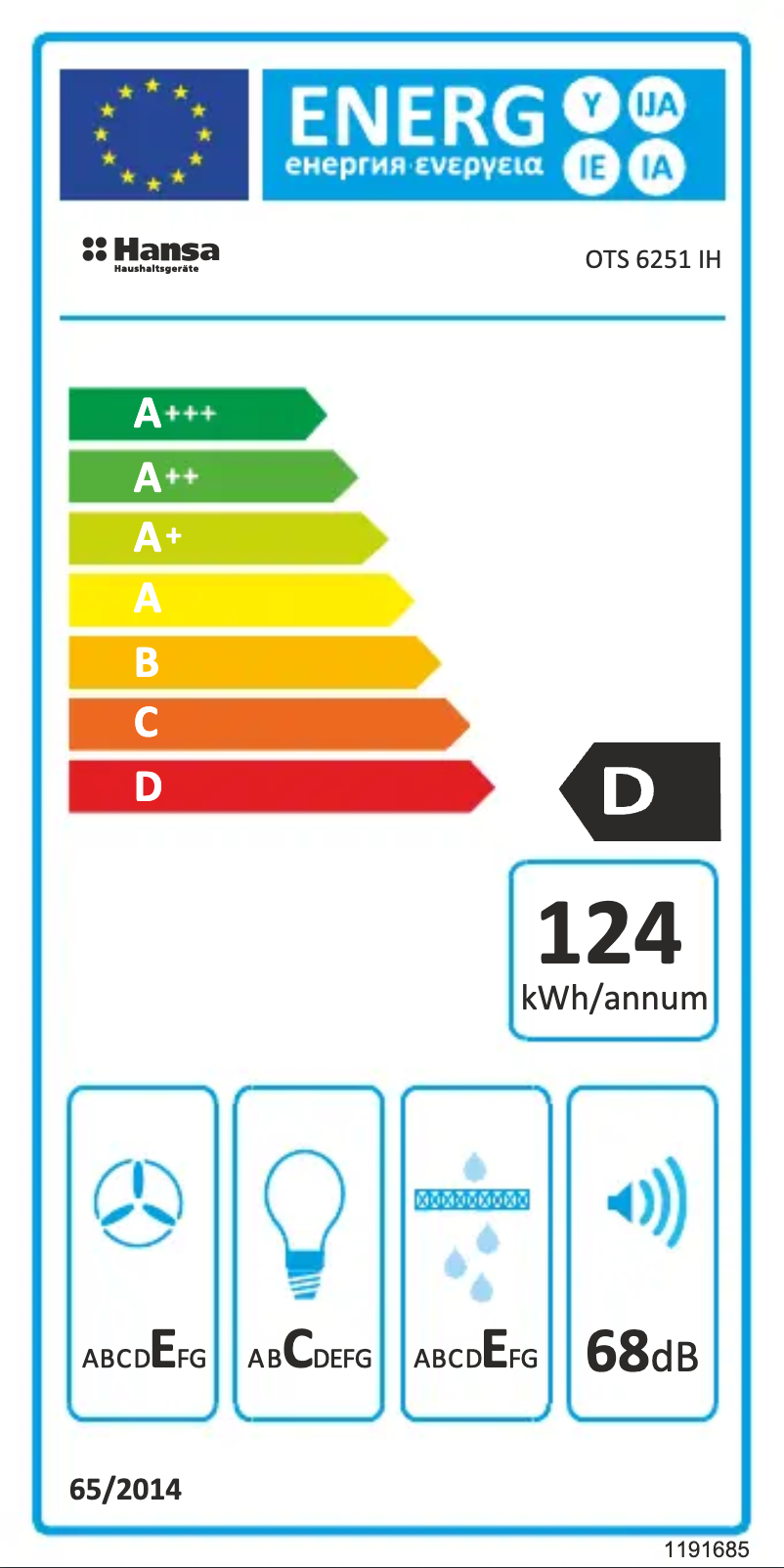 Page 1 of the manual Energy Label Hansa OTS6251IH