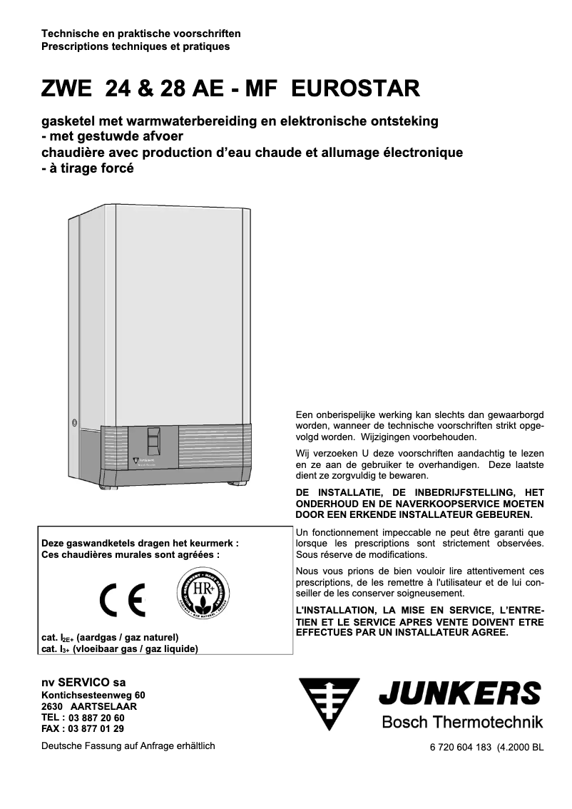 Page 1 of the manual User Manual Junkers Eurostar ZWE 24 AE-MF