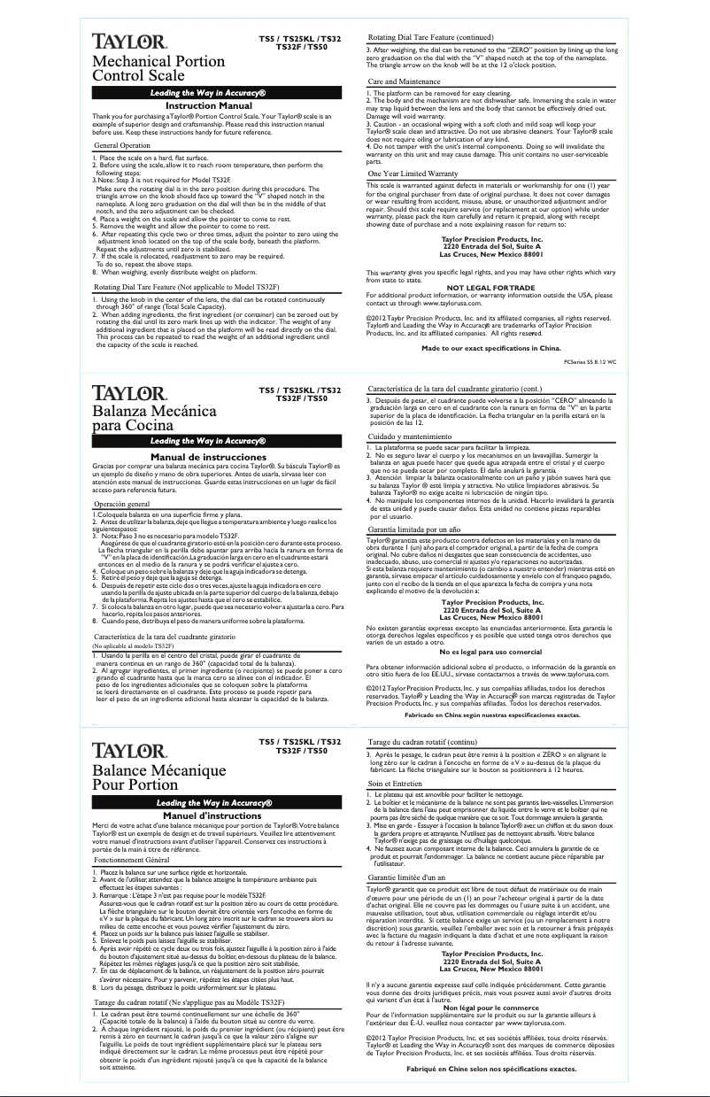 Page 1 de la notice Manuel utilisateur Taylor TS5