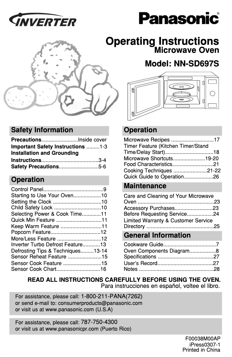 Page 1 of the manual User Manual Panasonic NN-SD697S