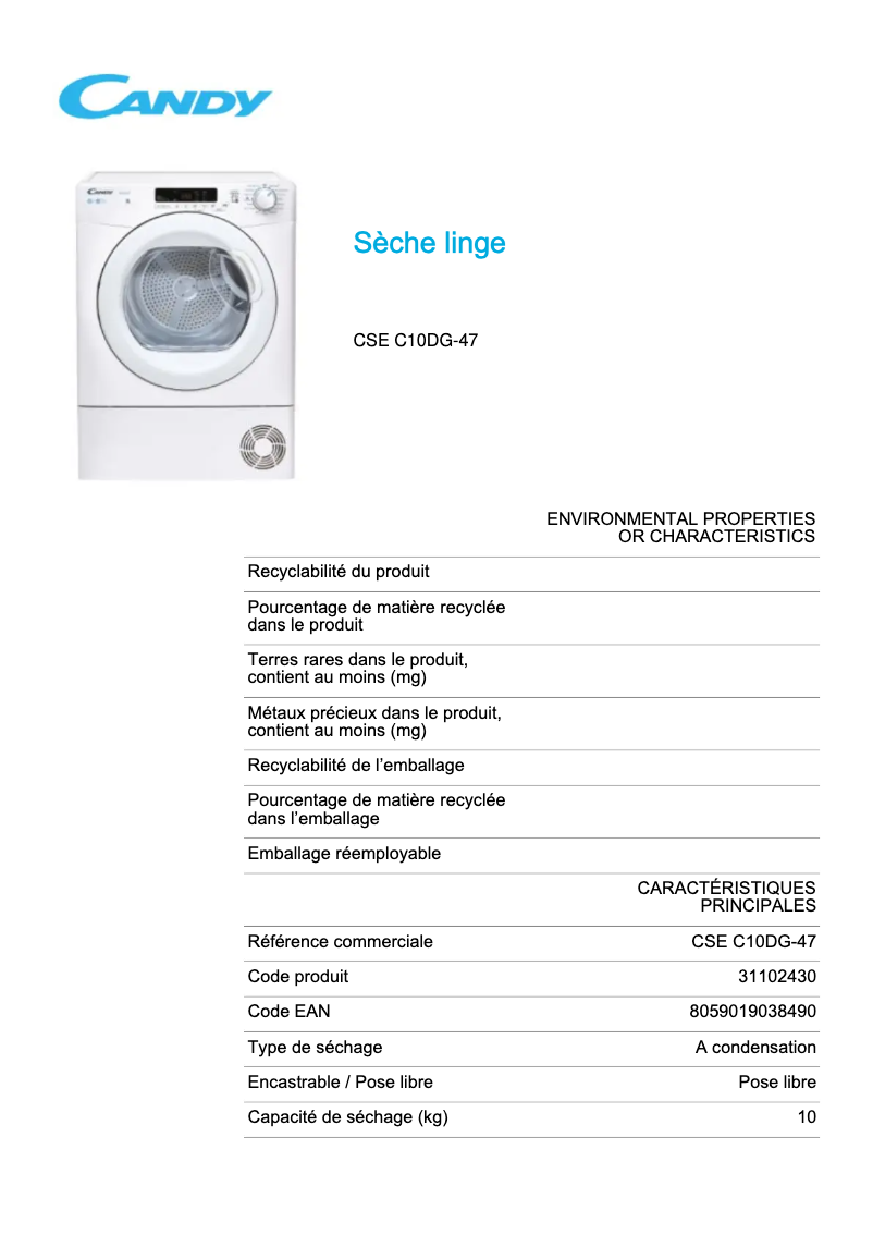 First page image of the manual for CSE C10DG-47
