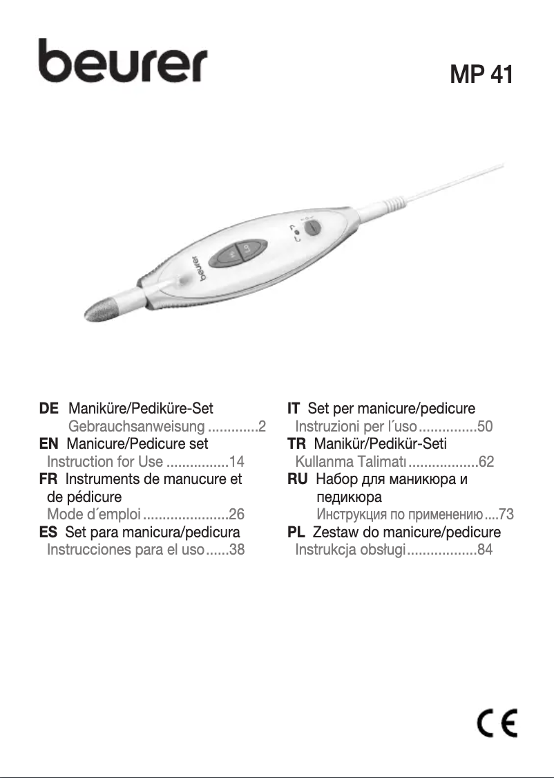 Page 1 of the manual Use and Maintenance Manual Beurer MP 41