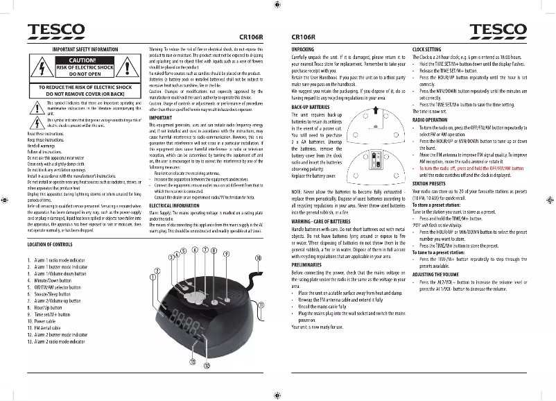 First page image of the manual for CR106R