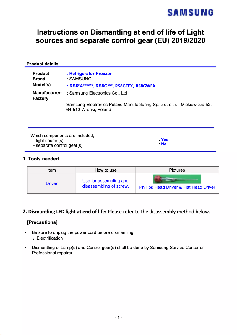 First page image of the manual for RH69B8031S9