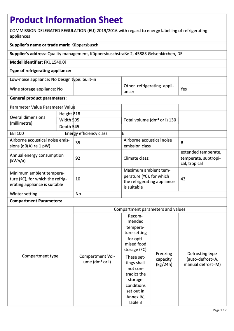 First page image of the manual for FKU1540.0i