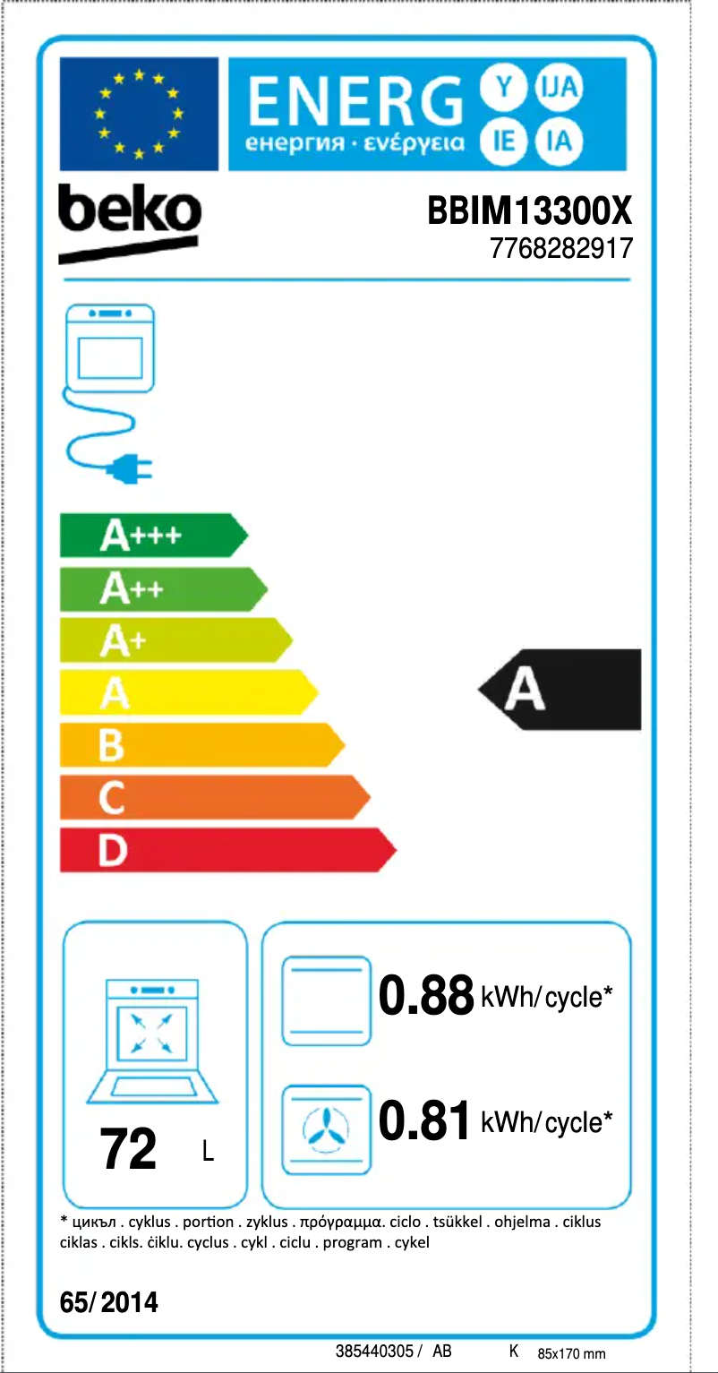 Page 1 of the manual Energy Label Beko BBIM13300X