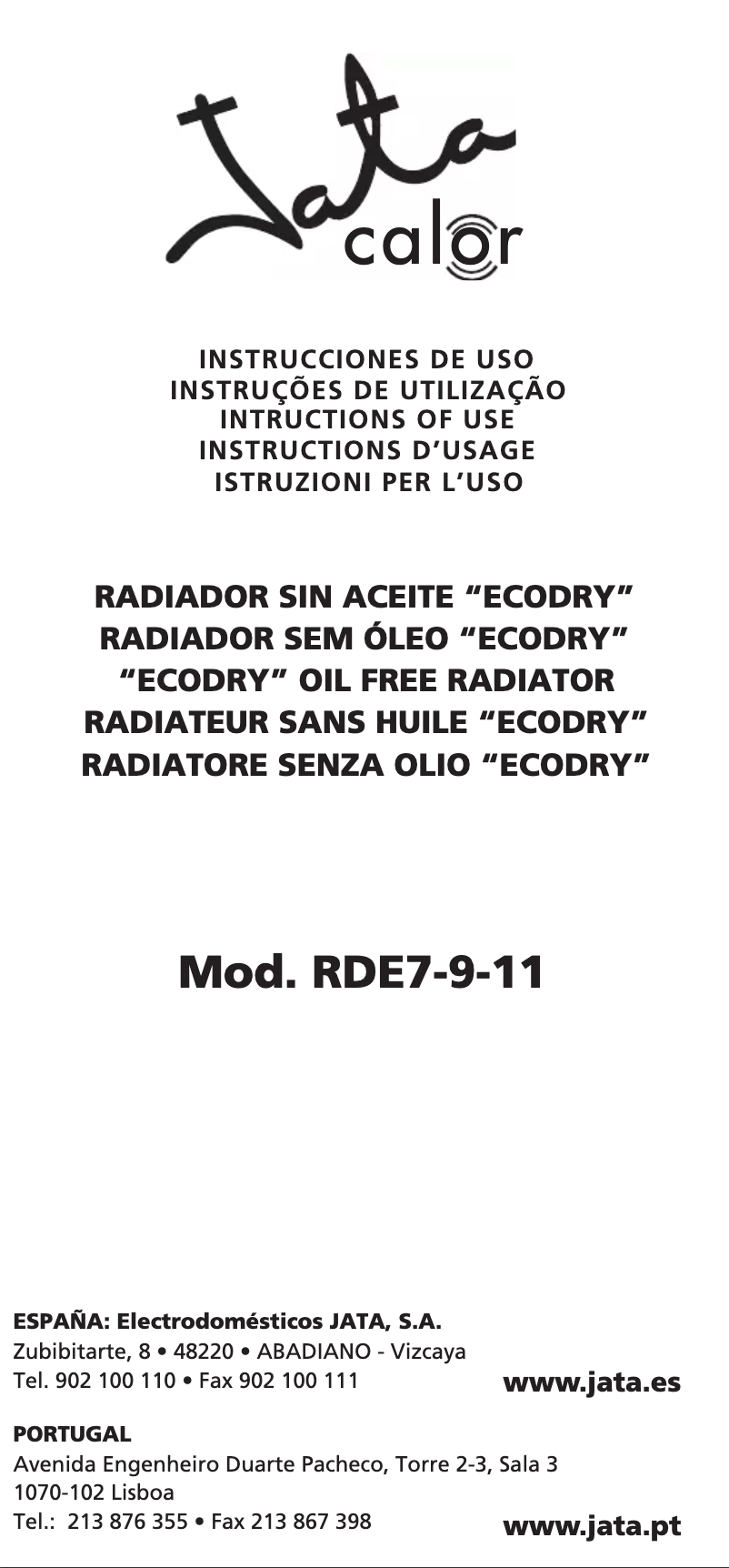 Page 1 de la notice Manuel utilisateur Jata RDE11