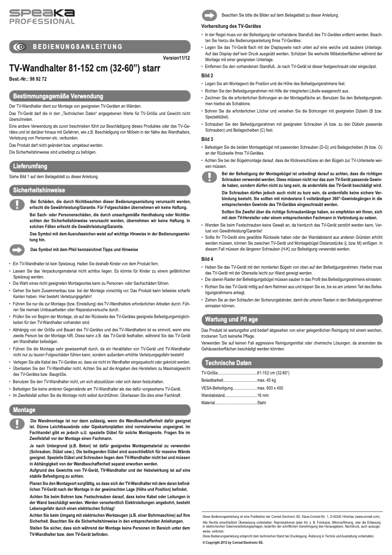 Page 1 of the manual User Manual Speaka 989272