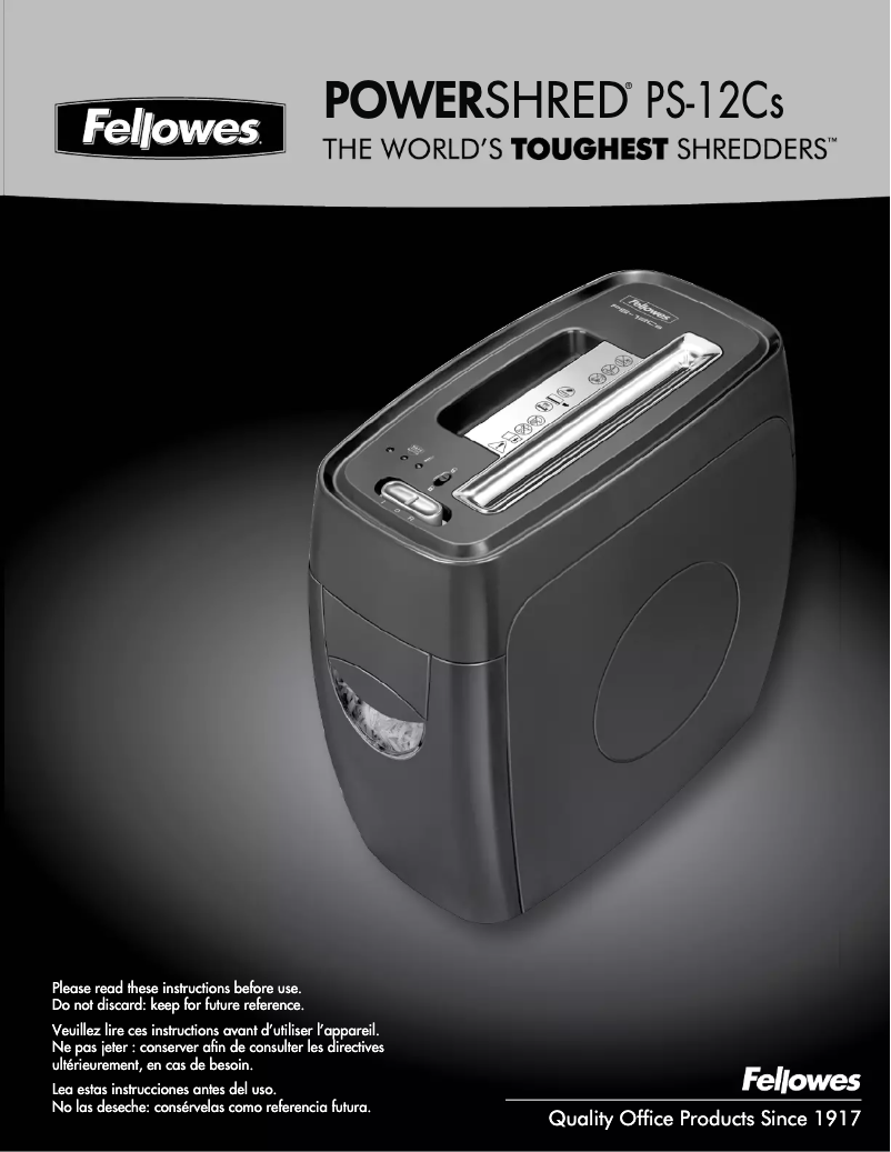 First page image of the manual for Powershred PS-12Cs