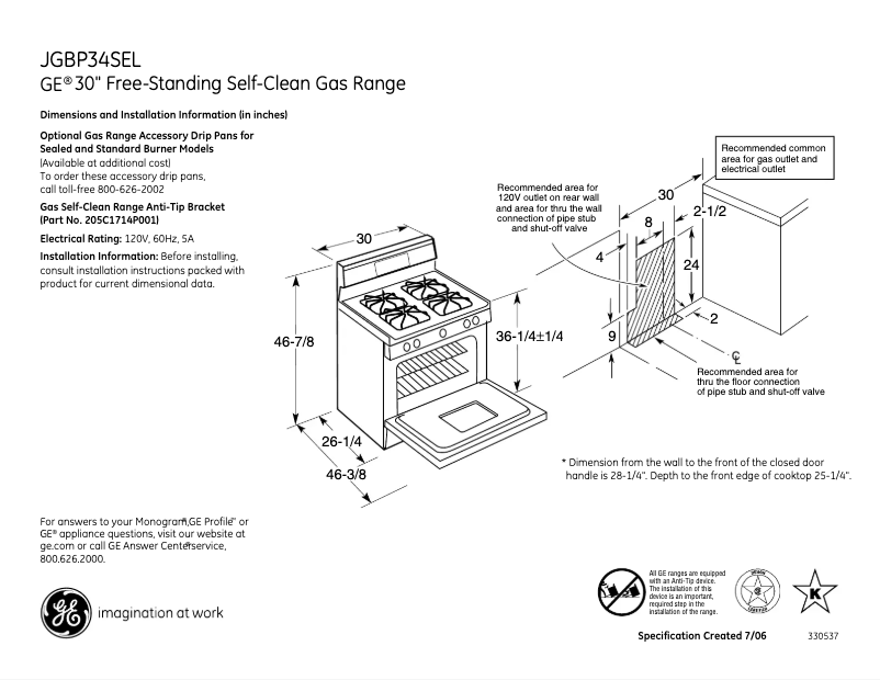 First page image of the manual for JGBP34SELSS