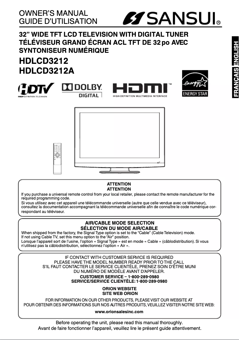 Page 1 of the manual User Manual Sansui HDLCD3212