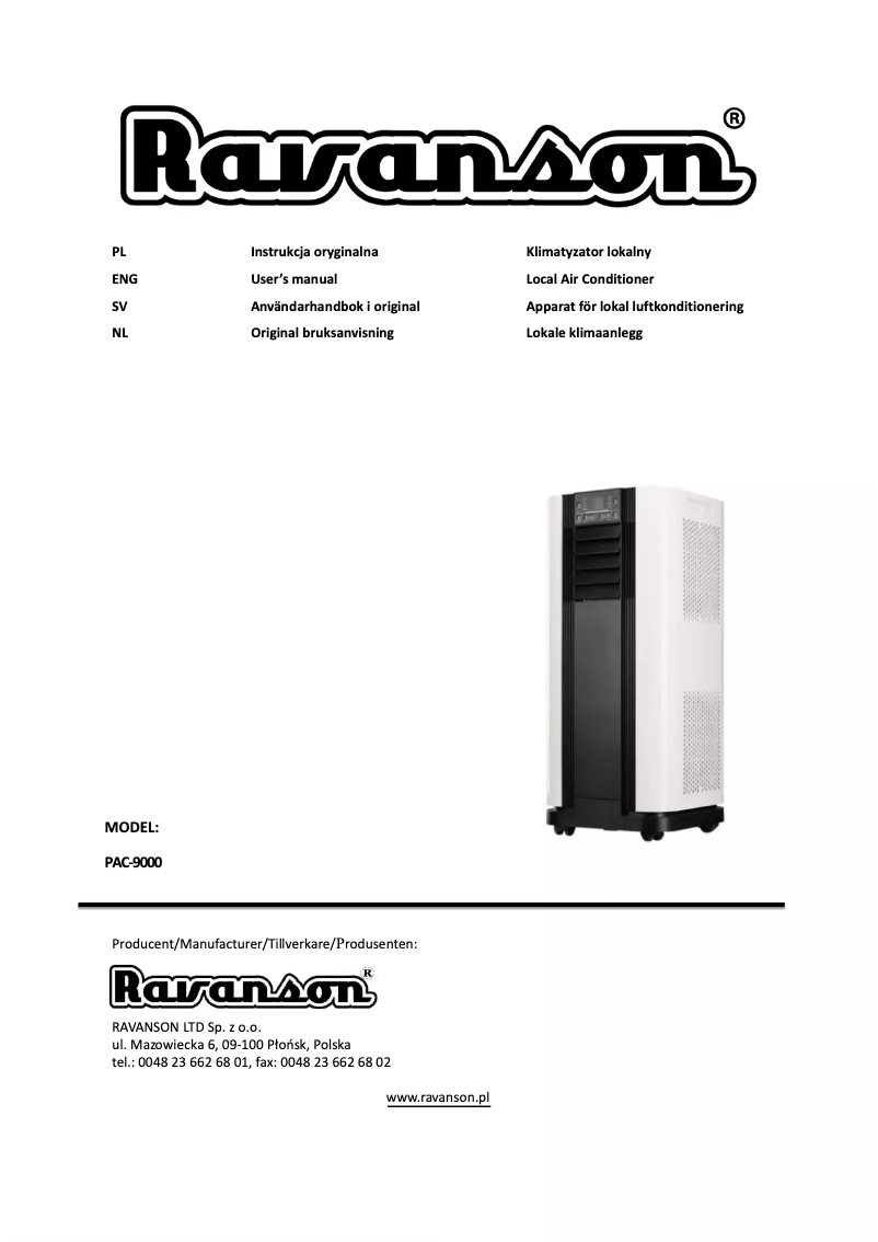 First page image of the manual for PAC-9000