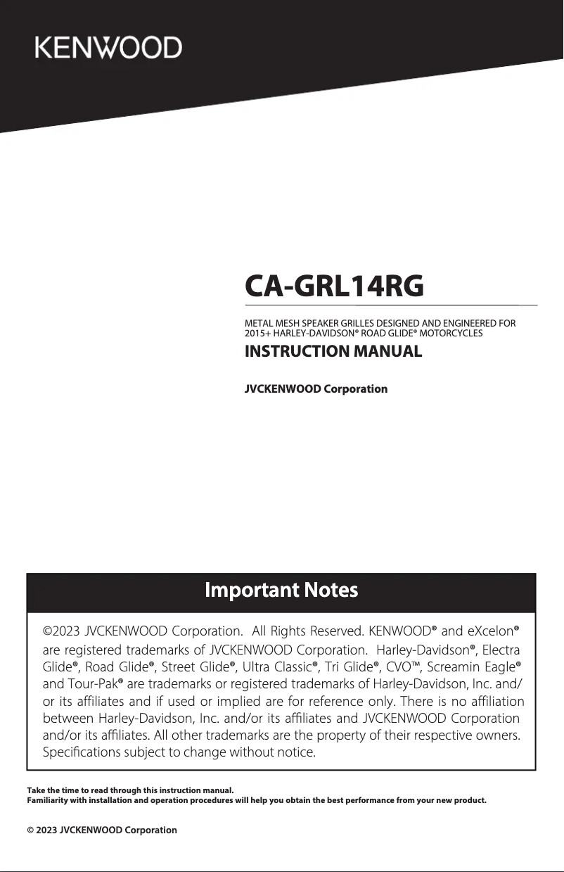First page image of the manual for Excelon CA-GRL14RG