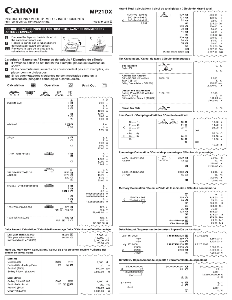 Page 1 of the manual User Manual Canon MP21DX