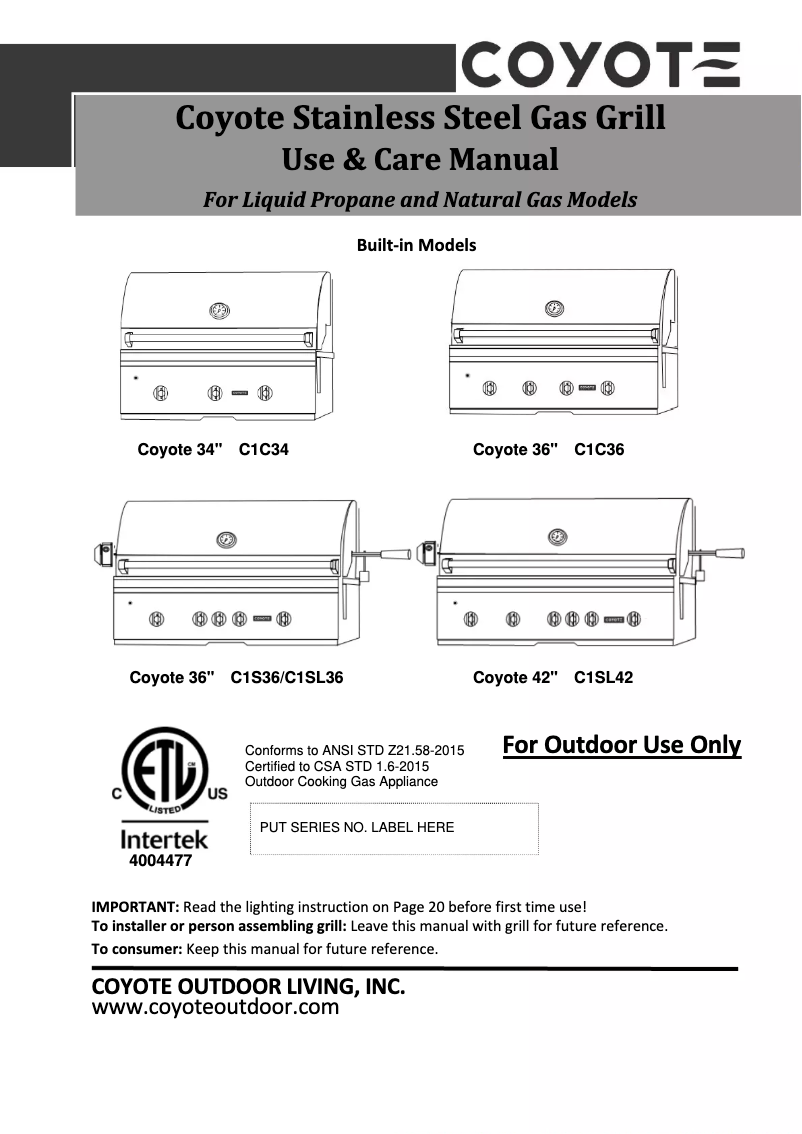 First page image of the manual for C1C34LP