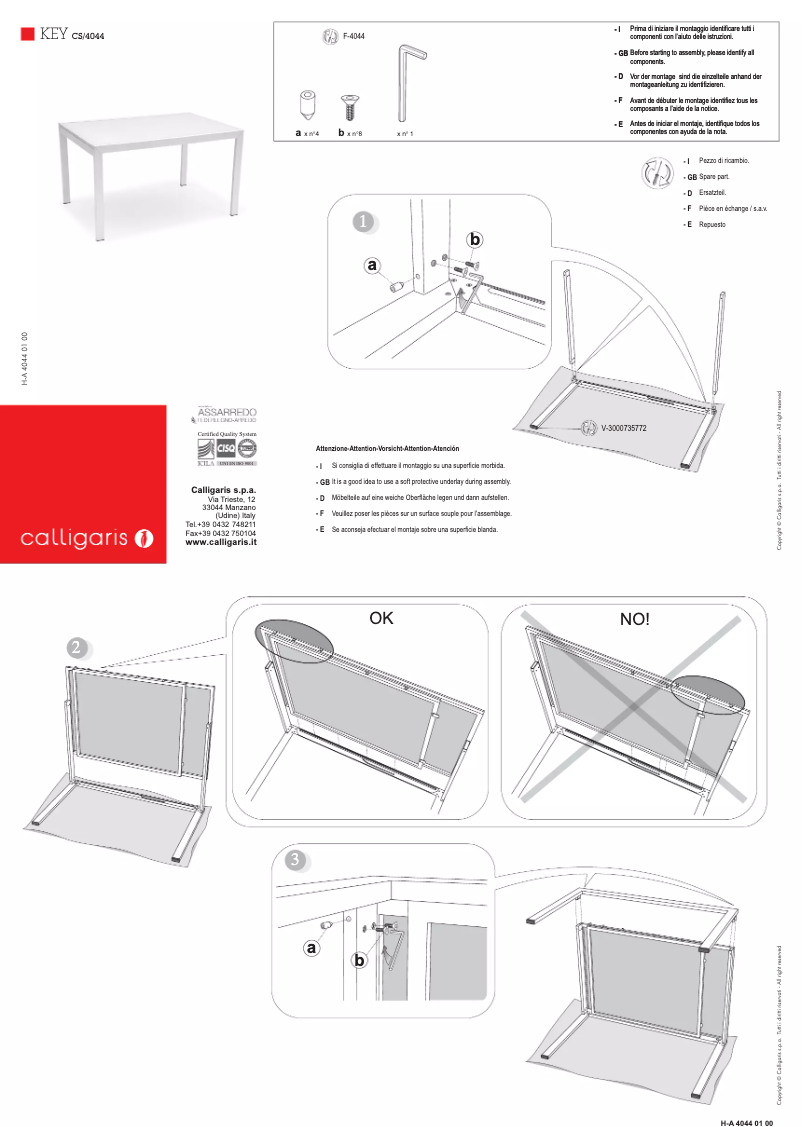 Page 1 of the manual User Manual Calligaris .com KEY