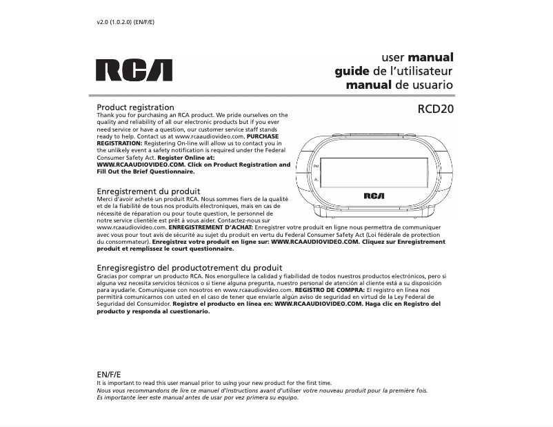Page 1 of the manual User Manual audiovox RCD20
