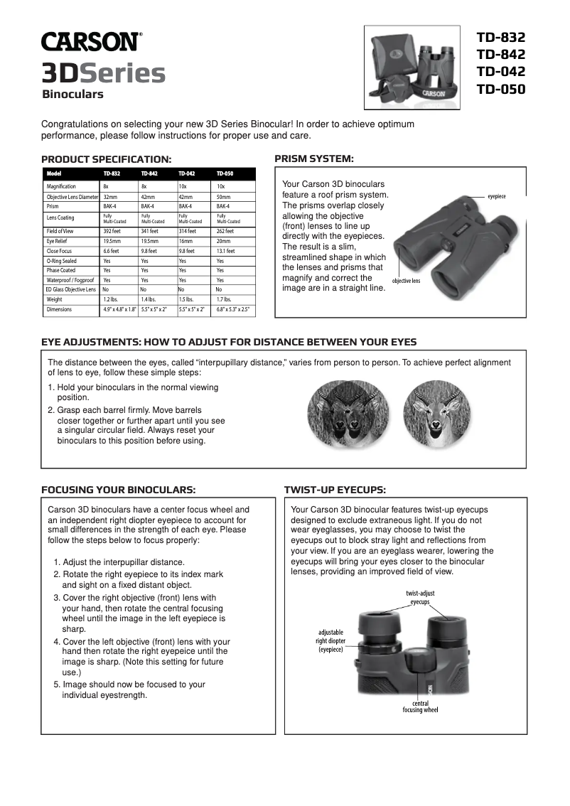 First page image of the manual for 3D Series TD-042
