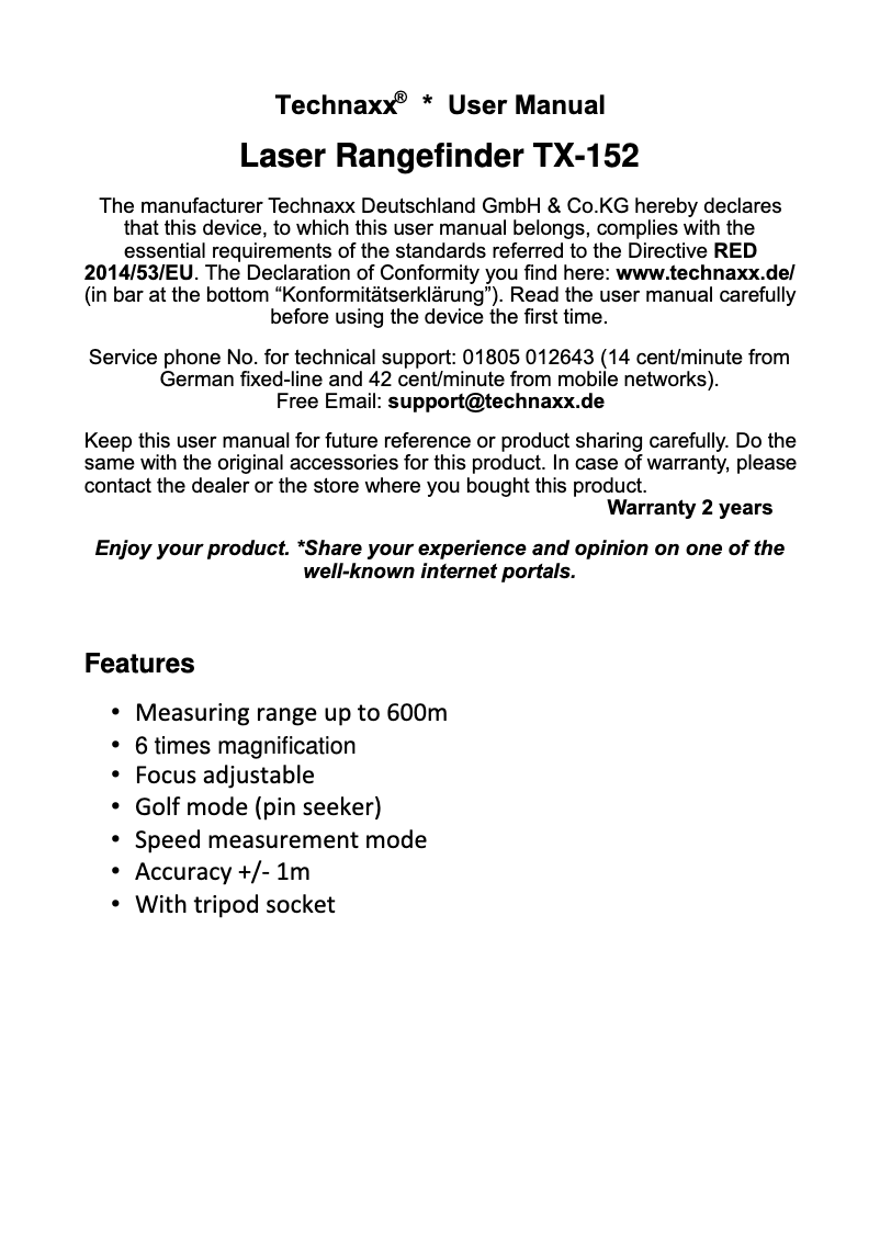 Page 1 of the manual User Manual Technaxx TX-152