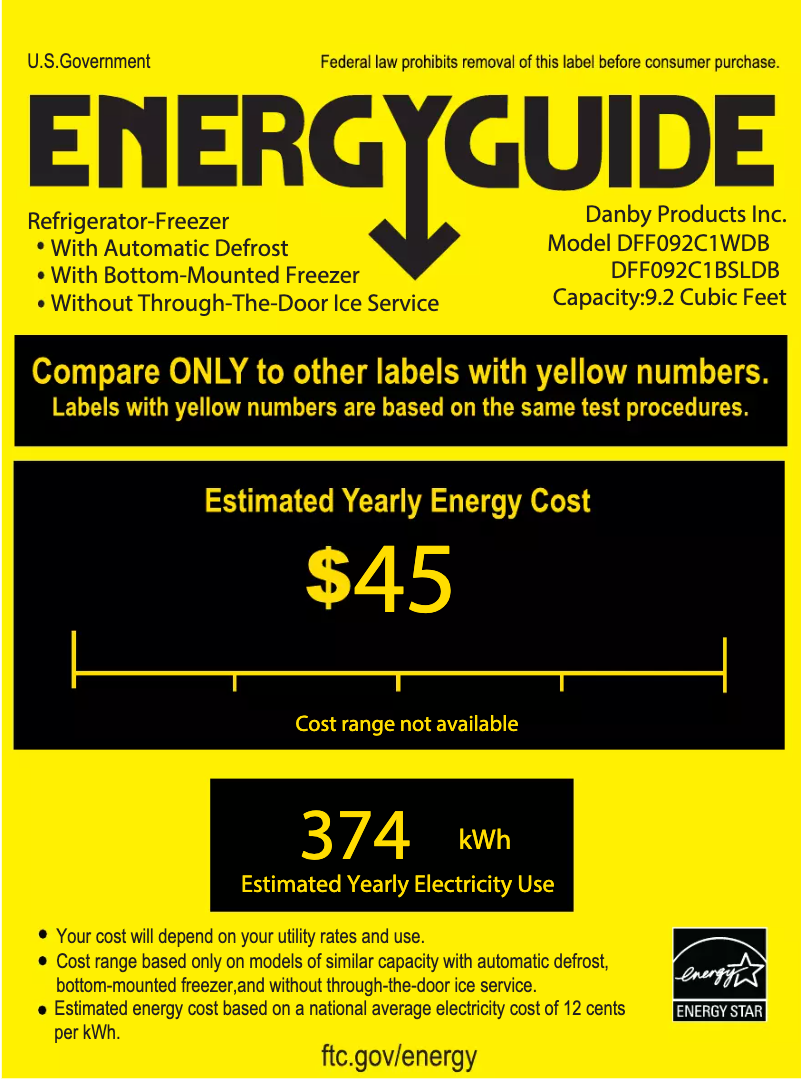 Page 1 of the manual Energy Label Danby DFF092C1WDB