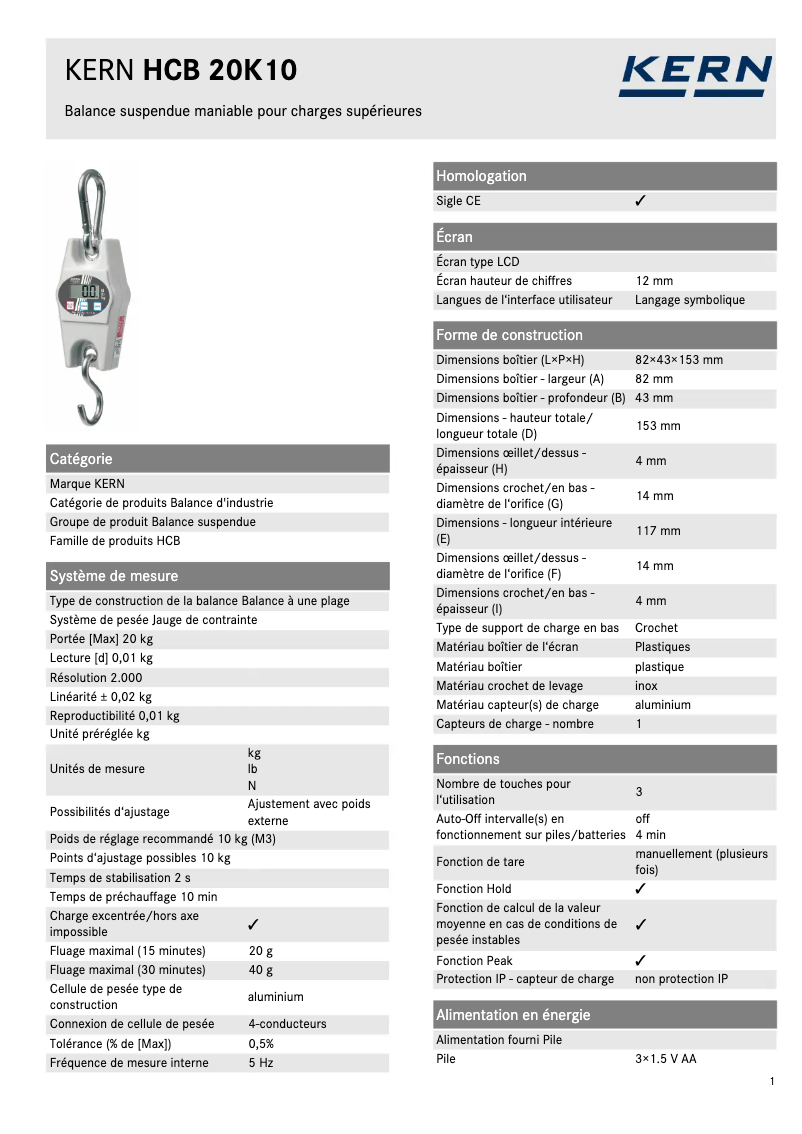 First page image of the manual for HCB 20K10