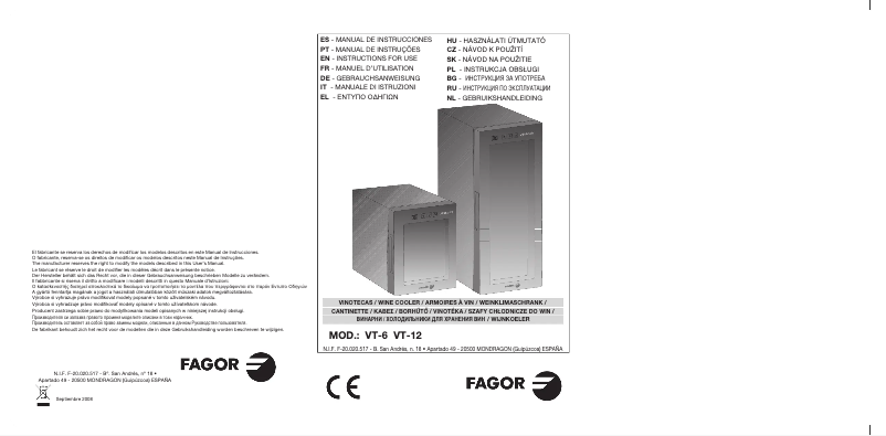 Page 1 of the manual User Manual Fagor VT-6