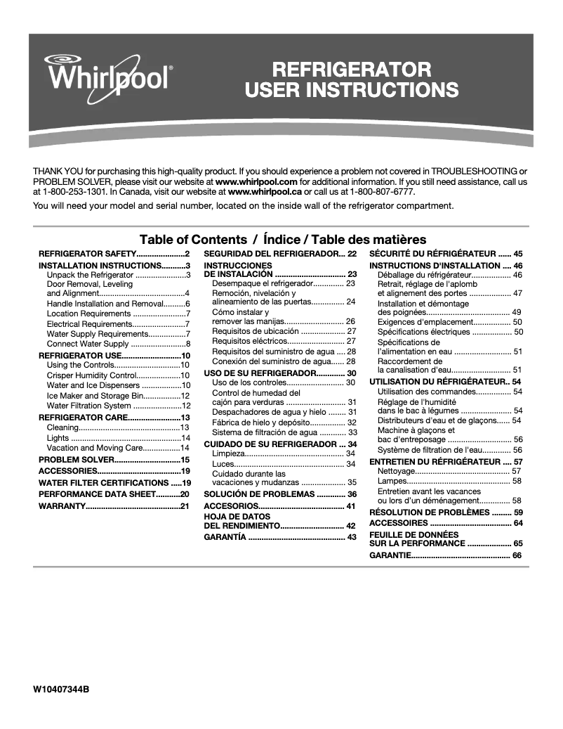 First page image of the manual for WRS325FDAB