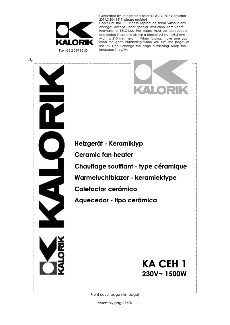 First page image of the manual for KA CEH 1