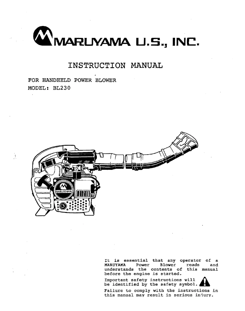 First page image of the manual for BL230