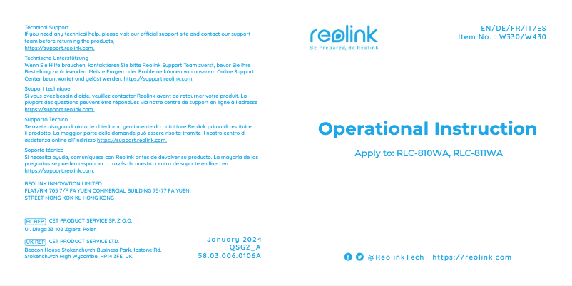 First page image of the manual for RLC-810WA