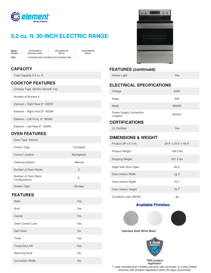 First page image of the manual for EER34MSCS