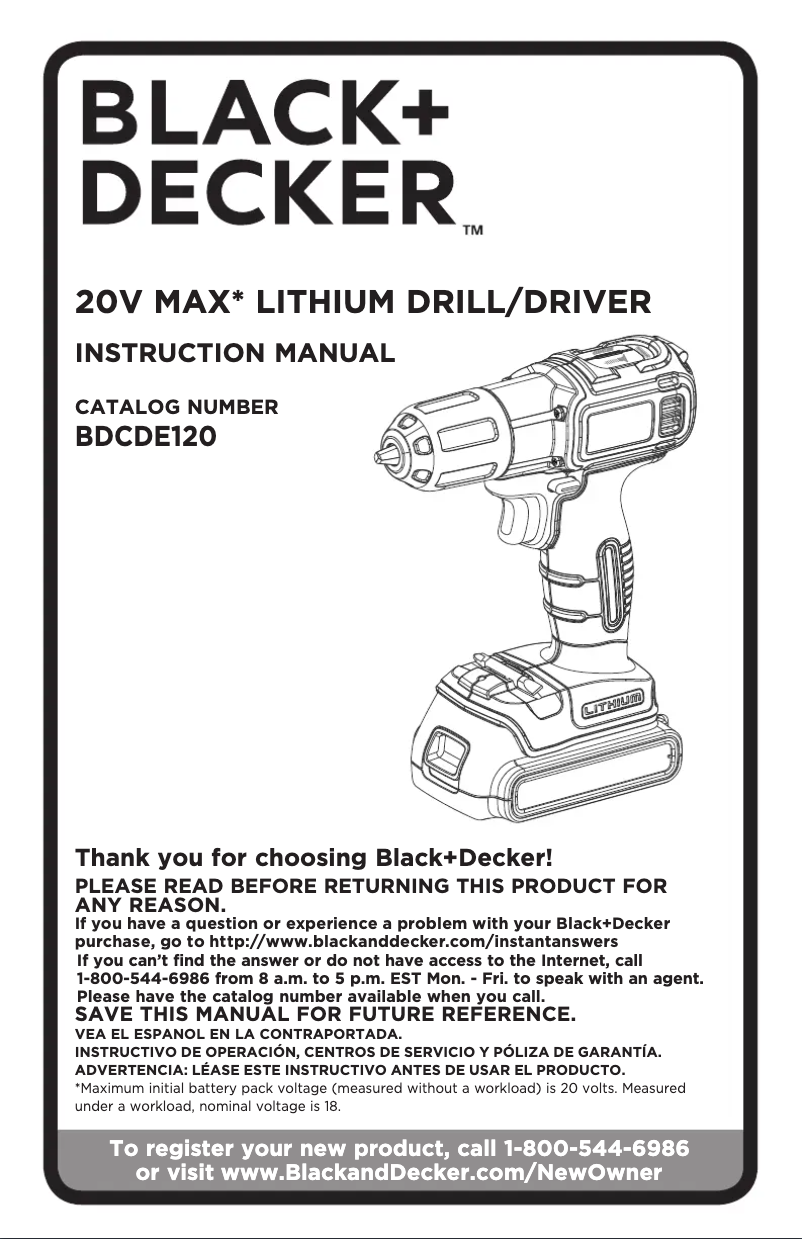Page 1 of the manual User Manual Black & Decker BDCDE120