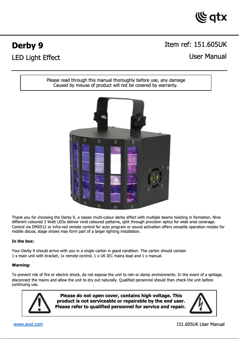 First page image of the manual for Derby 9
