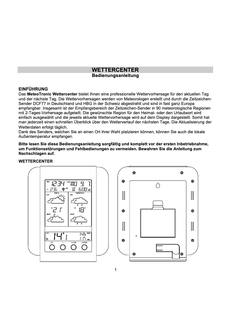 Page 1 of the manual User Manual Techno Line WM 5412